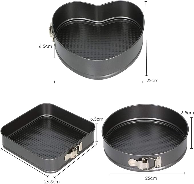 Set of 3 Cake Moulds: Heart, Square, Round, Non-Stick - Shop N Save