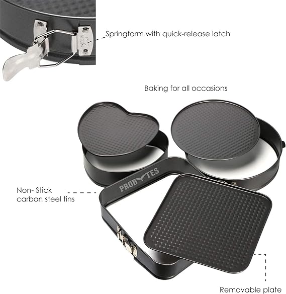 Set of 3 Cake Moulds: Heart, Square, Round, Non-Stick - Shop N Save