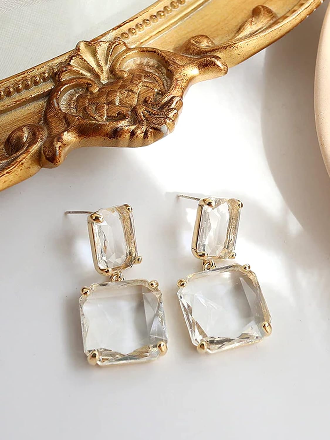 Chimes Crystal Earrings: Geometric Stud Drop, White Color - Shop N Save
