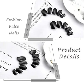 Cat Eye Glossy Black Square False Nails - 24pcs, Reusable, Daily Wear - Shop N Save