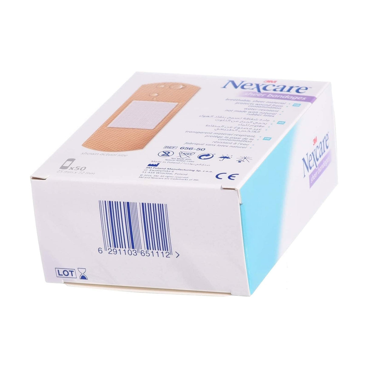 656-50 Nexcare Sheer Bandages, 72x25mm, 50/Box