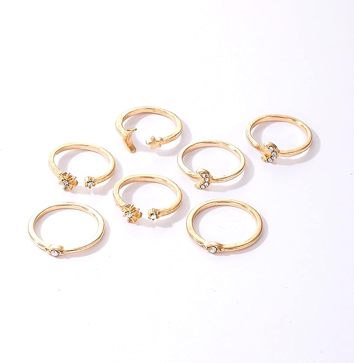 Vipomkowa 7-Piece Blue & Gold Zircon Ring Set: Retro Metal Fashion for Women - Shop N Save