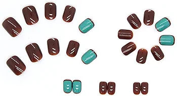 24 Pcs Emerald & Maroon Square False Nails: Short Press-On & Glue - Shop N Save