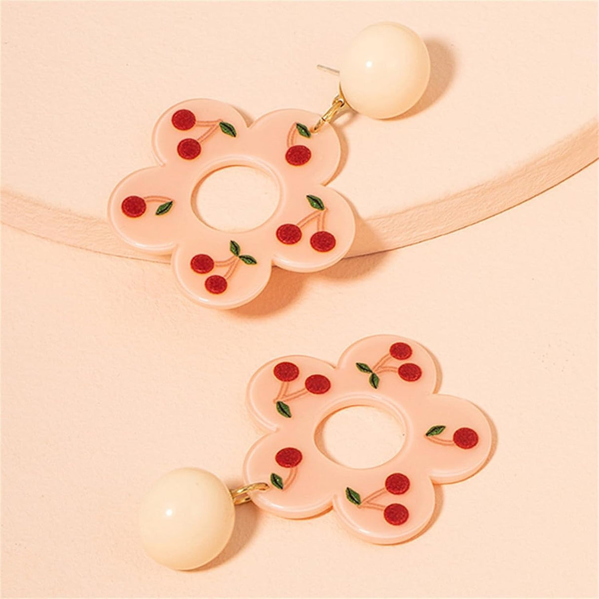 Pink & Goldtone Cherry Drop Earrings: Elegant Nature-Inspired Style - Shop N Save