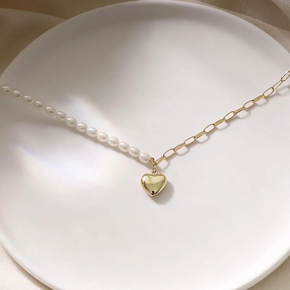 Golden Silver Love Pearl Necklace: Elegant Boutique Pendant - Shop N Save