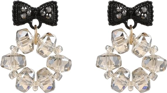 Ladies Rhinestone Bow Crystal Earrings - Black - Shop N Save