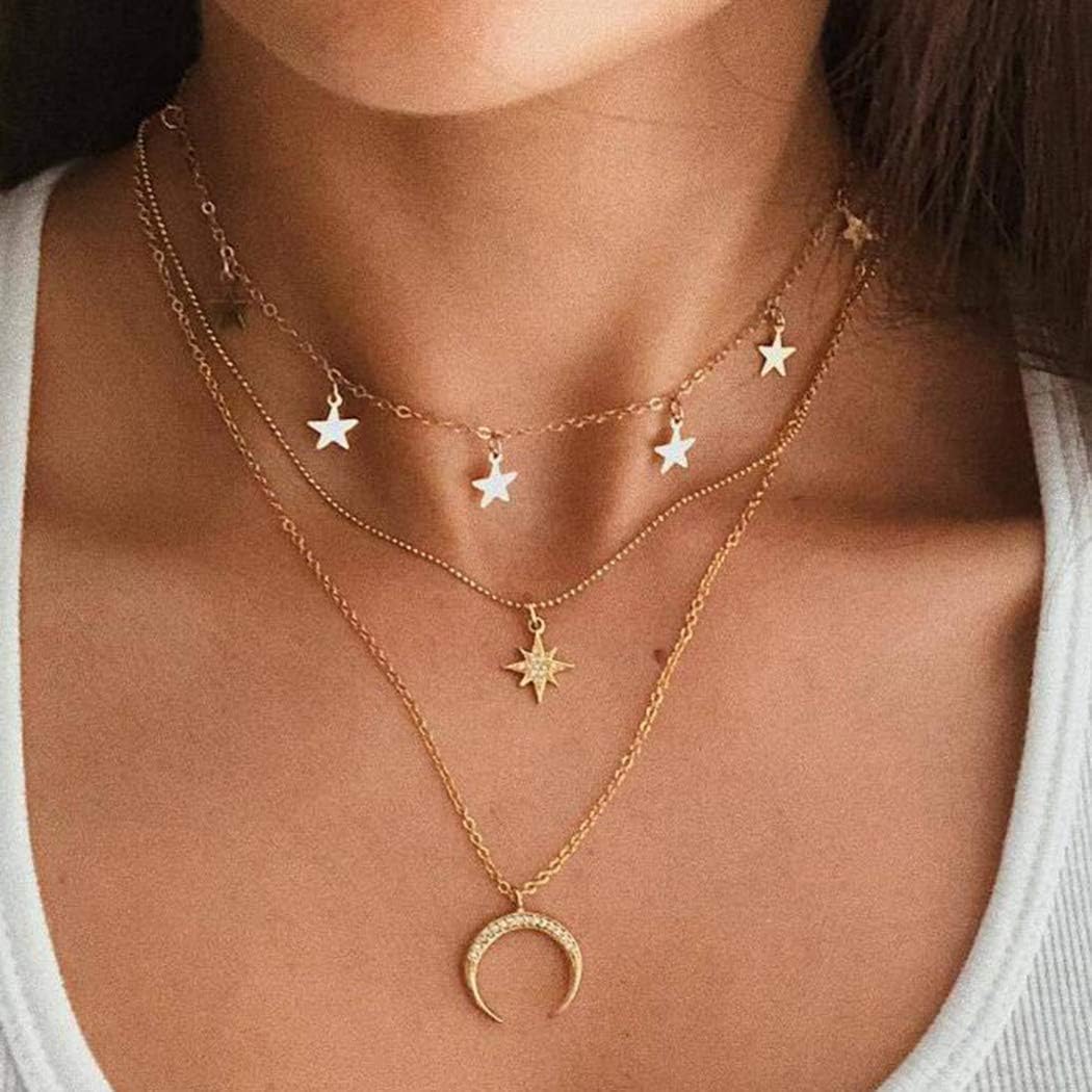 Yienate Bohemia Gold Moon Necklace: Multilayer Crescent Jewelry for Women - Shop N Save