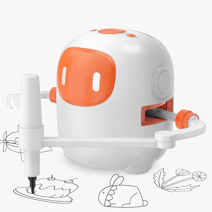 Drawing Robot No APP, Magic Painting Robot with 100 Cards, 12 Colored Brushes, 5 Paintbrushes, Reusable Drawing Board, Kids Preschool Art Drawing Machine Read Aloud the Card &Play Music