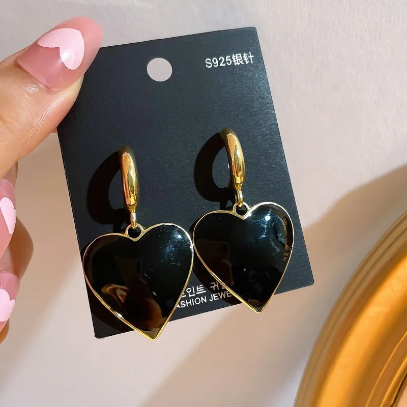 Black Heart Studs: Korean Drop Glaze, Minimalist Fashion for Women - Shop N Save