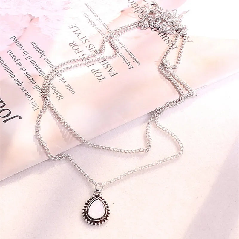 Vintage Silver Water Drop Necklace: Multilayer Crystal Jewelry - Shop N Save
