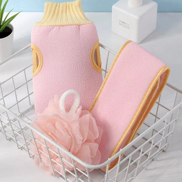 Three Piece Set Thick Rubbing Pull Bath Ball Towel - Pink - Shop N Save