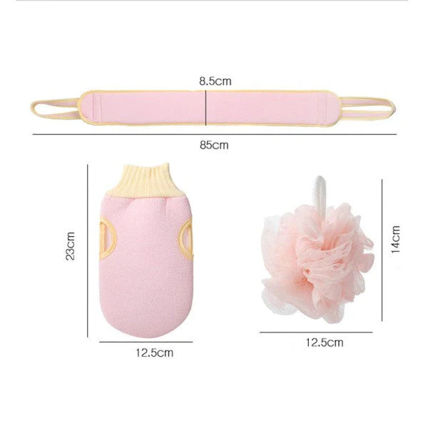 Three Piece Set Thick Rubbing Pull Bath Ball Towel - Pink - Shop N Save