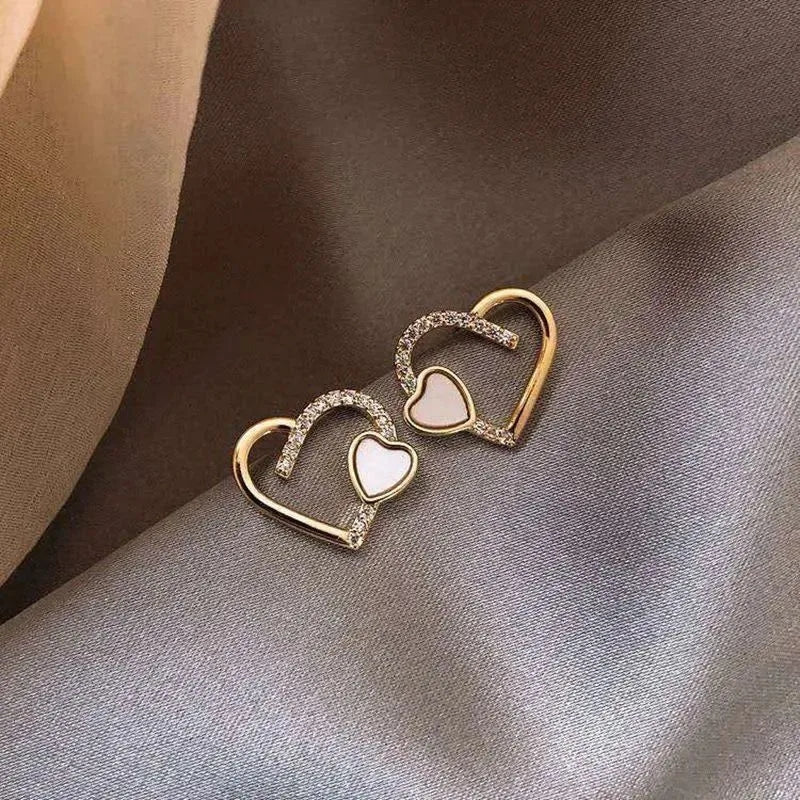 Double Heart Studs: Exquisite Zircon Wedding Earrings for Women - Shop N Save