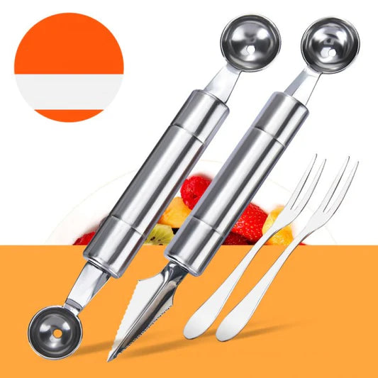 4 Pieces Melon Baller Scoop Fruit Spoon Carving Knife Set