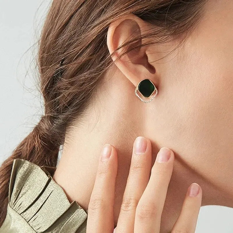 Retro Green Princess Earrings: Geometric Alloy Design, Summer - Shop N Save