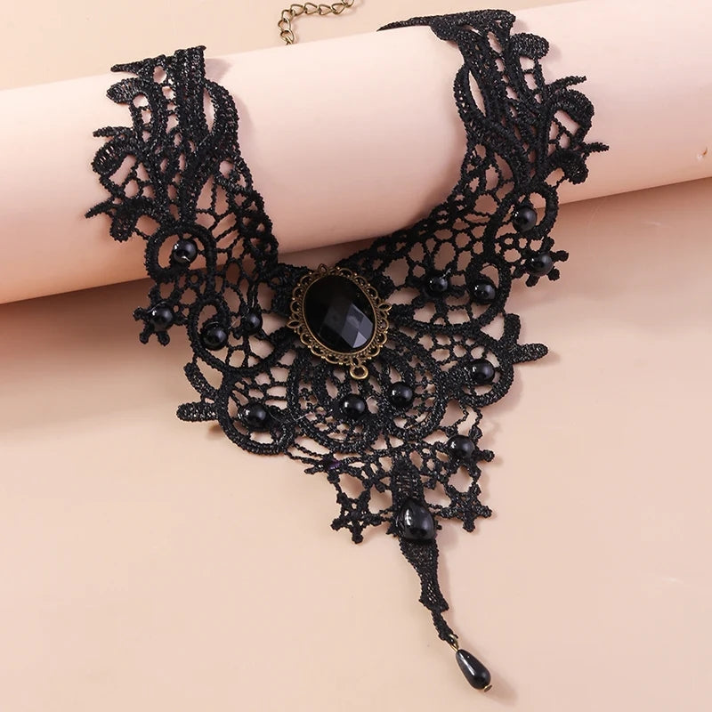 Gothic Lace Necklace: Water Drop Pendant, Steampunk Collar - Shop N Save
