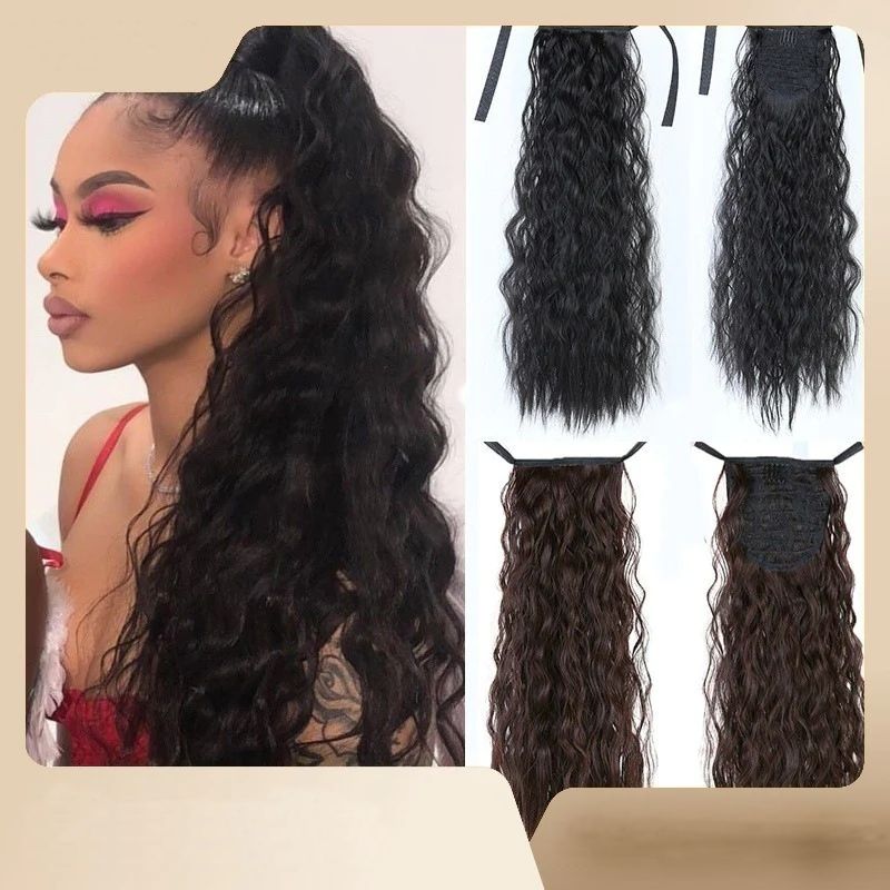 Wig European and American long Wavy ponytail hair fluffy corn perm ponytail wig African braid