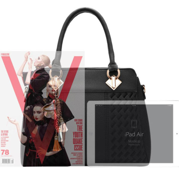 Fashionable Wine Red Handbag Stylish PU Leather Women's Handbag with Woven Pattern Zipper Closure Double Handle and Synthetic Leather Strap - Shop N Save