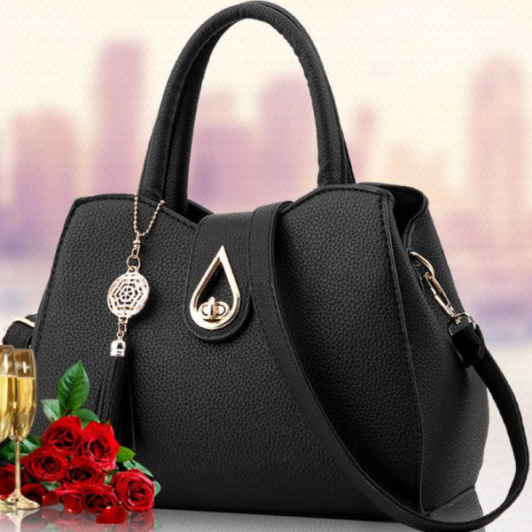 Classy Red Lichee Handbag Fashion for Women Twist Lock Closure Leather Strap PU Exterior Synthetic Leather Strap Valentine's Gift - Shop N Save