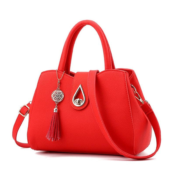 Classy Red Lichee Handbag Fashion for Women Twist Lock Closure Leather Strap PU Exterior Synthetic Leather Strap Valentine's Gift - Shop N Save