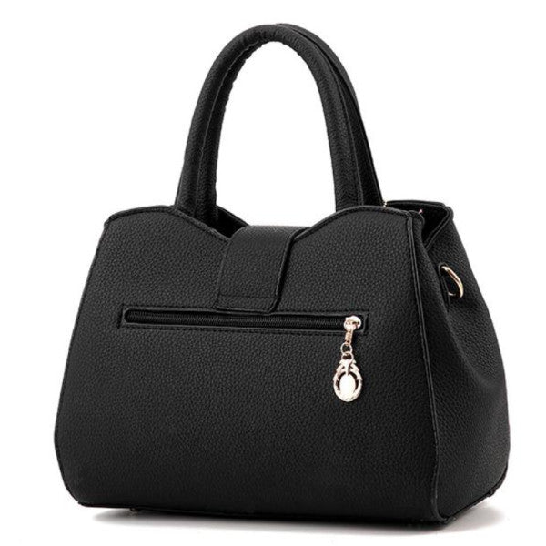 Classy Black Handbag Perfect for Women with a Twist Lock Closure Lichee Pattern Leather Strap Synthetic Leather Exterior Strap