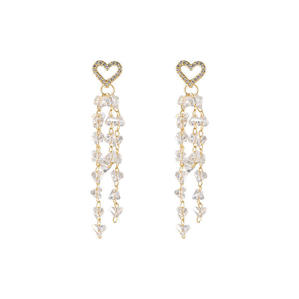 Heart Crystal Studs: Tassel Accents, Chic Elegance for Women - Shop N Save