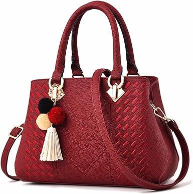 Top Handle PU Leather HandBag - Wine Red - Shop N Save