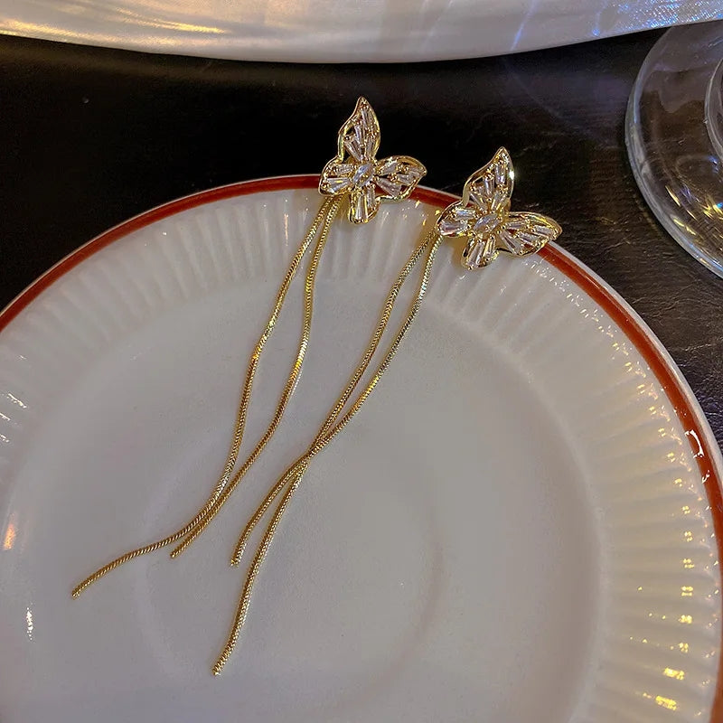Butterfly Earrings: New Fashion Trend, Zircon Embellishments, Elegant Design