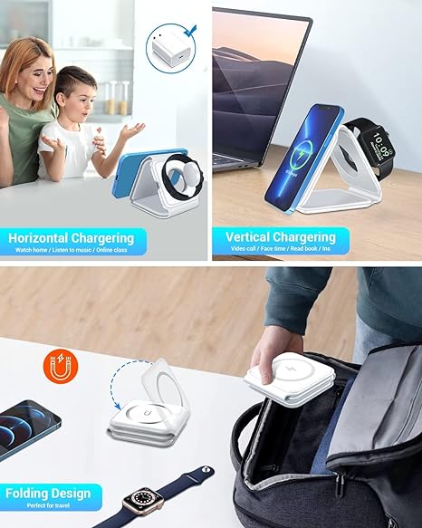 3-in-1 Magnetic Wireless Charger: Fast, Convenient, Multi-Device Charging - Shop N Save