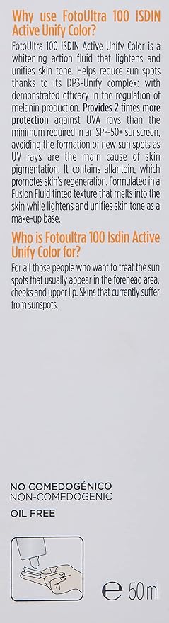 ISDIN FOTO ULTRA 100 ACTIVE SUNSCREEN UNIFY FUSION FLUID COLOR 50 ML - Shop N Save