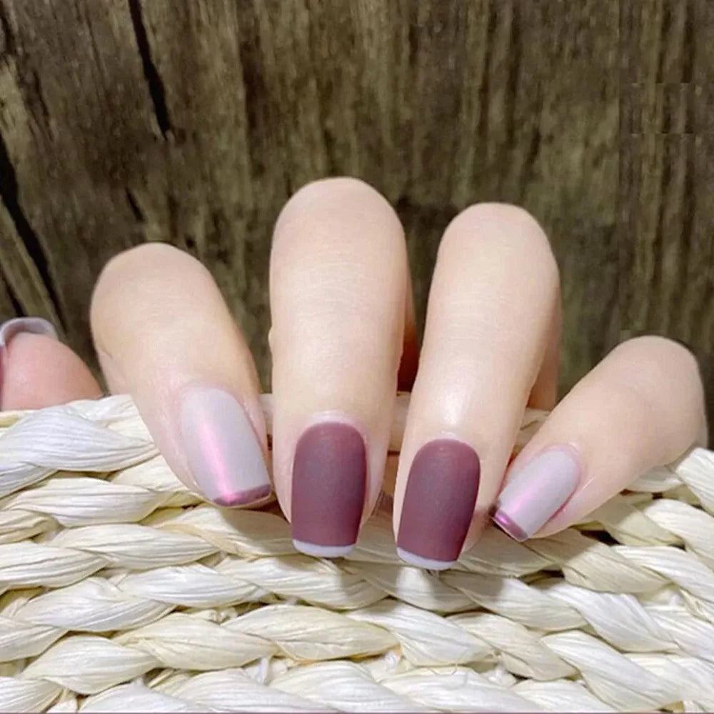 Purple & White French Press-On Nails - Designs, Full Cover, Square Tips, Glue - Shop N Save