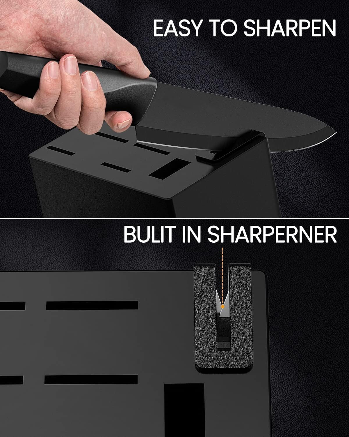 Kitchen Knife Set with Built-in Sharpener Block, Dishwasher Safe, 15 Pieces German Stainless Steel