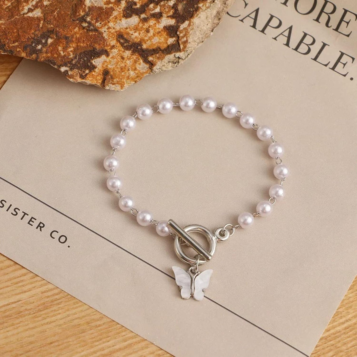 Pinapes White Pearl Butterfly Bracelet: Exclusive Beaded Elegance - Shop N Save