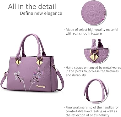 Ladies High Quality Flower Embroidered Handbag - Purple