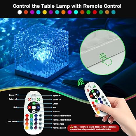 Crystal Touch Lamp: Modern Cube Night Light, 16 Colors, USB Rechargeable - Shop N Save