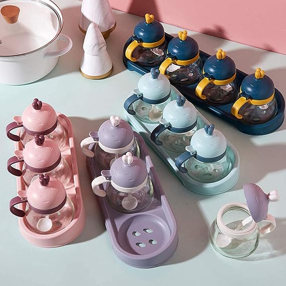 Glass Spice Holder Set: Elegant Pink Design, 3 Containers - Shop N Save