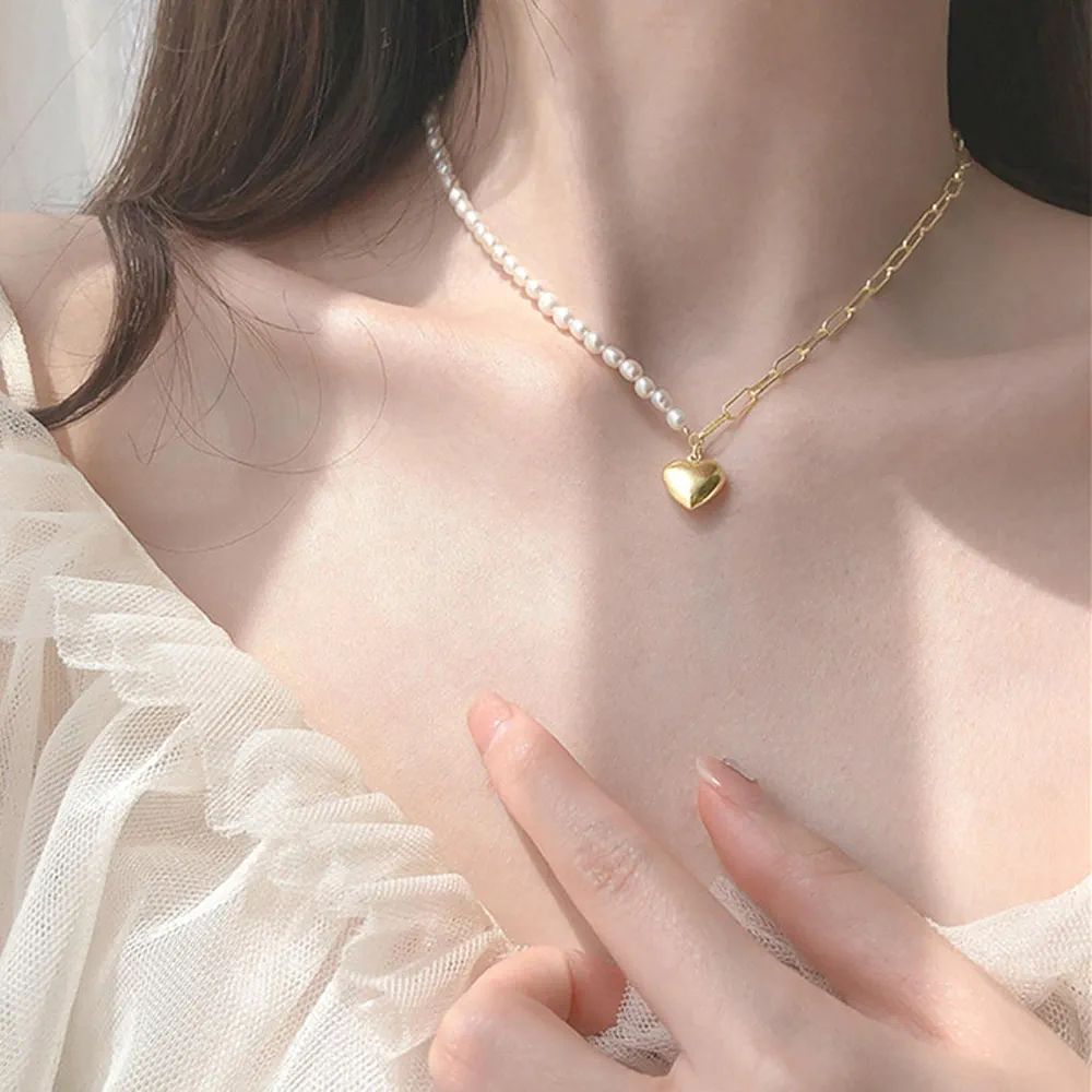 Golden Silver Love Pearl Necklace: Elegant Boutique Pendant - Shop N Save