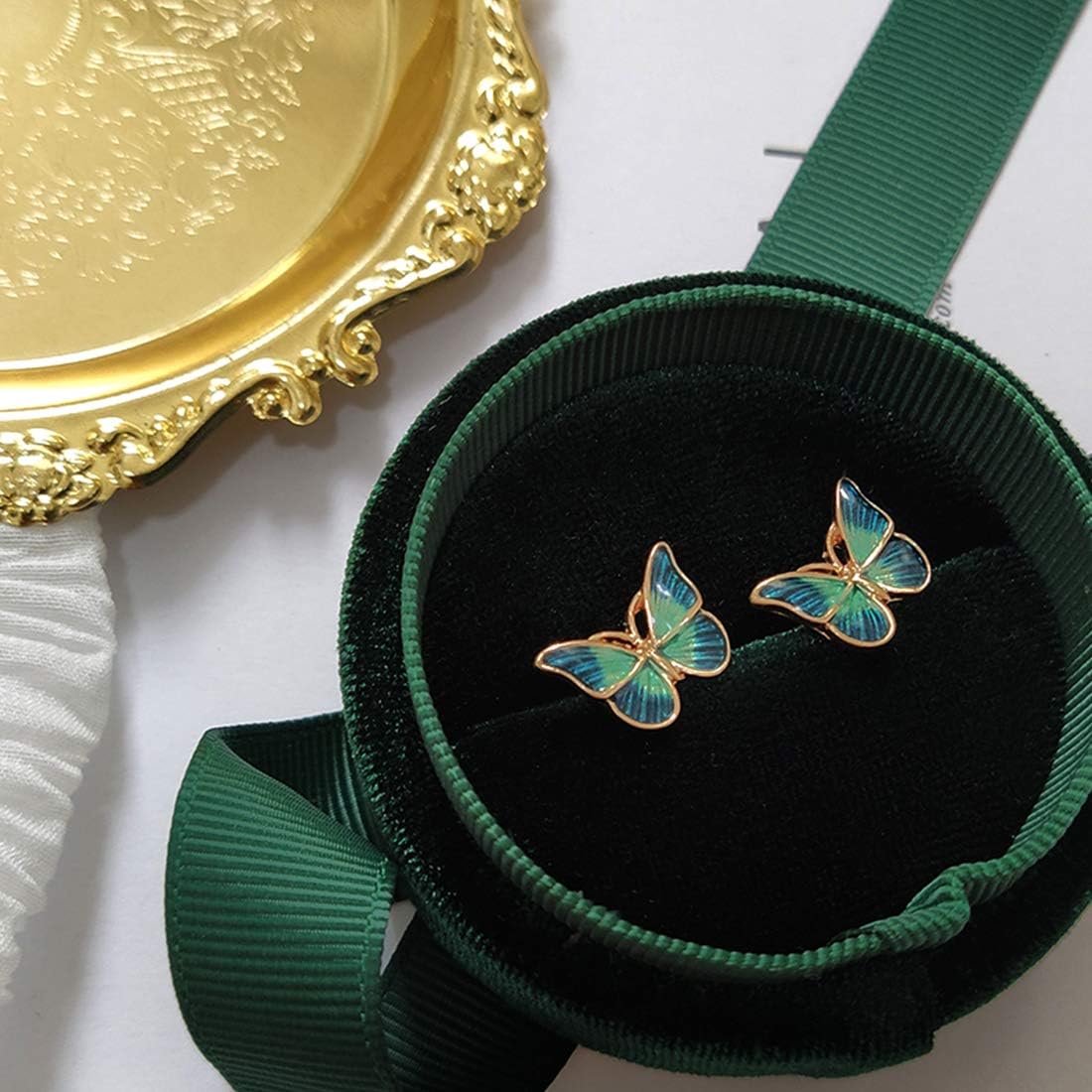 Ms. Swan Vintage Butterfly Studs: Sterling Silver Green Elegance - Shop N Save