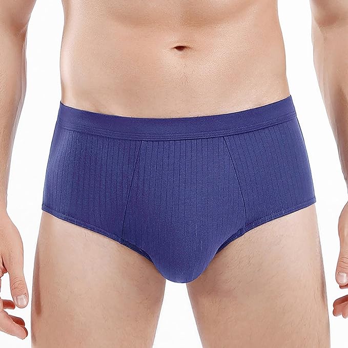 Men's Tag-Free Briefs: Cotton, Moisture-Wicking, Cooling Waistband (Dark Blue) - Shop N Save