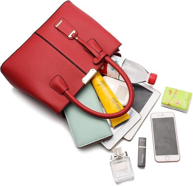 Large Capacity Solid Color Popular Handbag - Wine Red