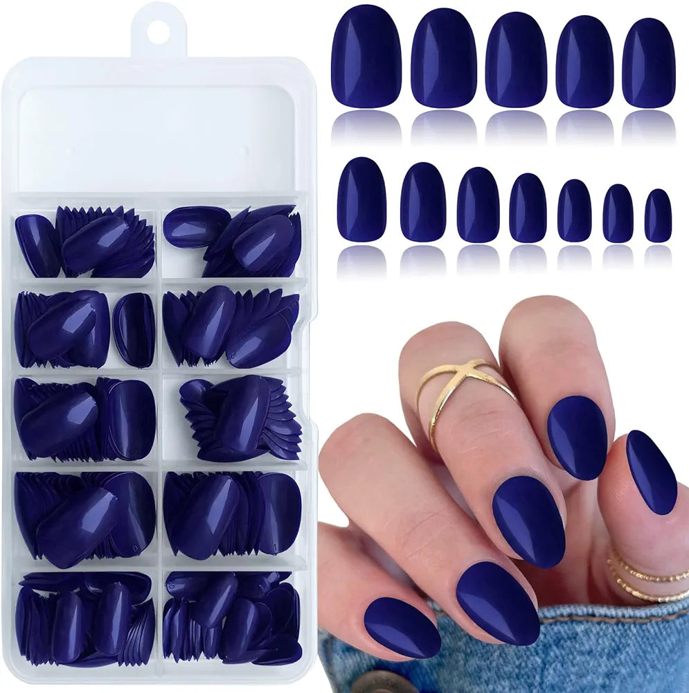Lifextol Almond Press-On Nails - 24 Navy Blue, Short, Full Cover - Shop N Save