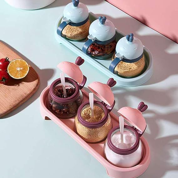 Glass Spice Holder Set: Elegant Pink Design, 3 Containers - Shop N Save