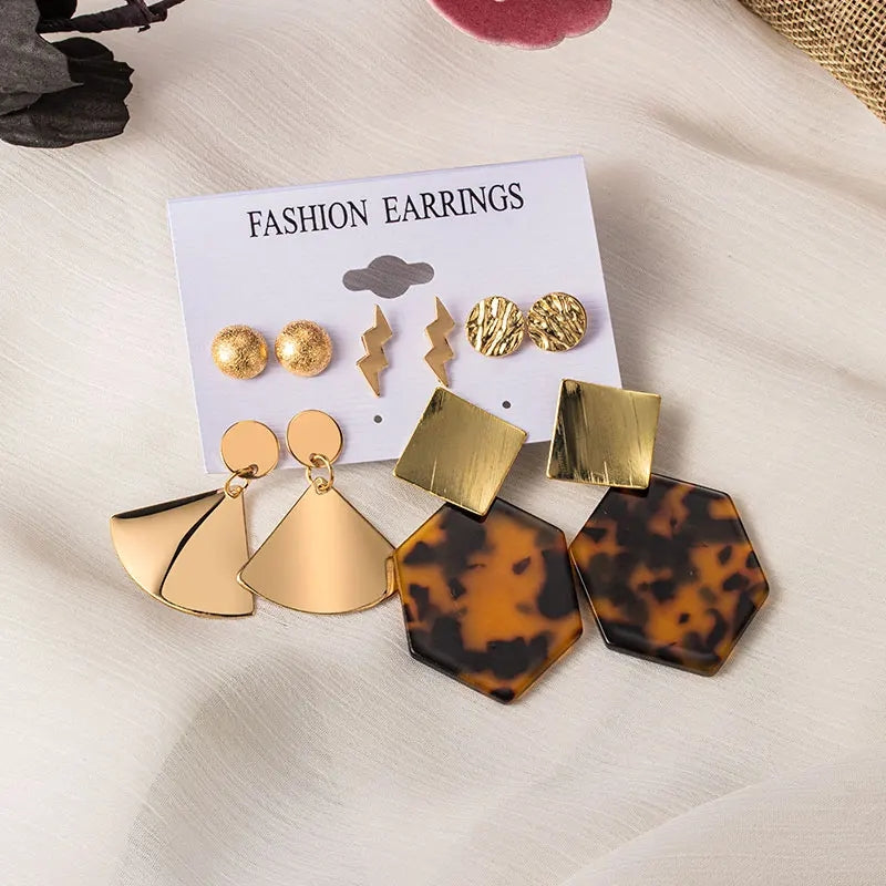 PAXAM Bohemian Acrylic Earrings Set: Vintage Gold Dangle Drop - Shop N Save