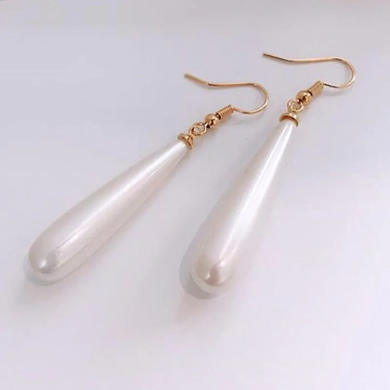 Simulated Pearl Drop Earrings: Long Wedding Pendant Design - Shop N Save