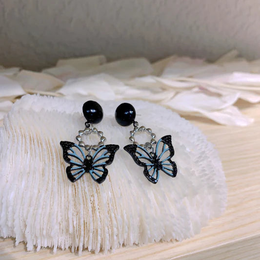 Black Butterfly Temperament Girls Earrings - Black