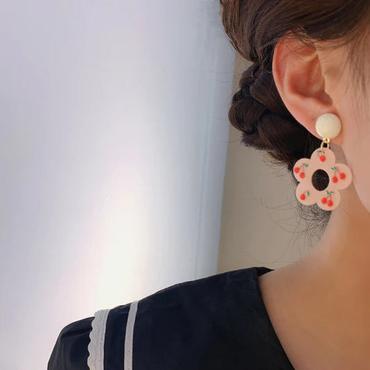 Cherry Flowers Lovely Earrings - Pink