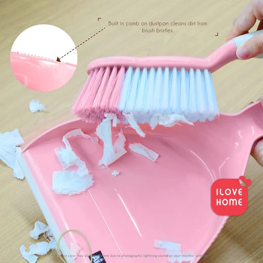 2 In 1 High Quality Hand Broom With Dustpan Set Light Pink - Shop N Save