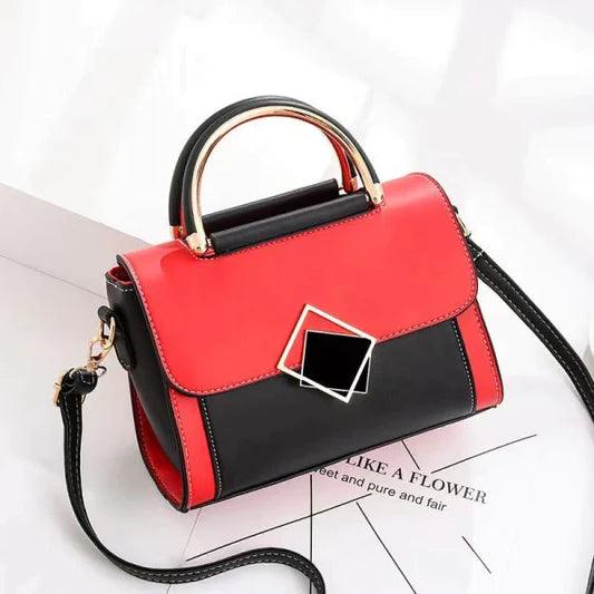 Ladies Fashion Stitching Color Handbag - Black Red - Shop N Save