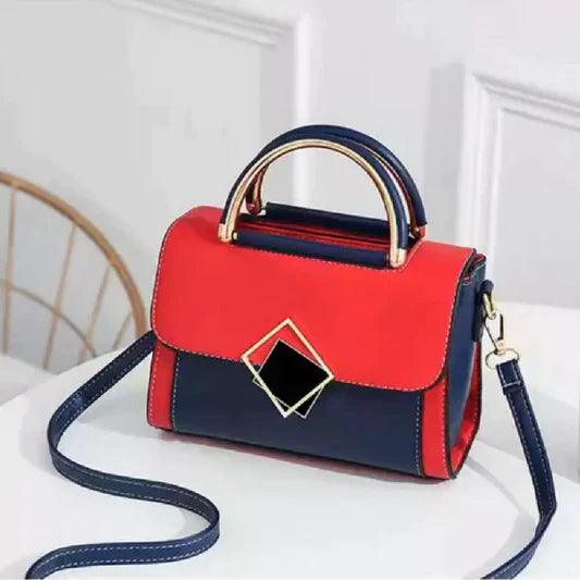 Ladies Fashion Stitching Color Handbag - Black Red - Shop N Save