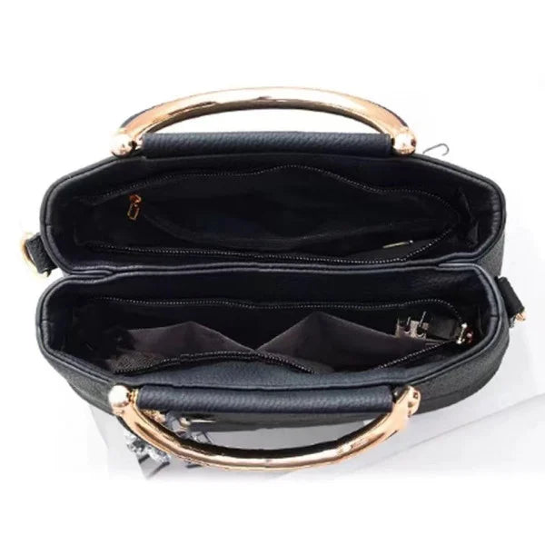 Stylish Geometric Embroidered Handbag for Women Light Purple Synthetic Leather Tassel Detail Zipper Closure - Shop N Save